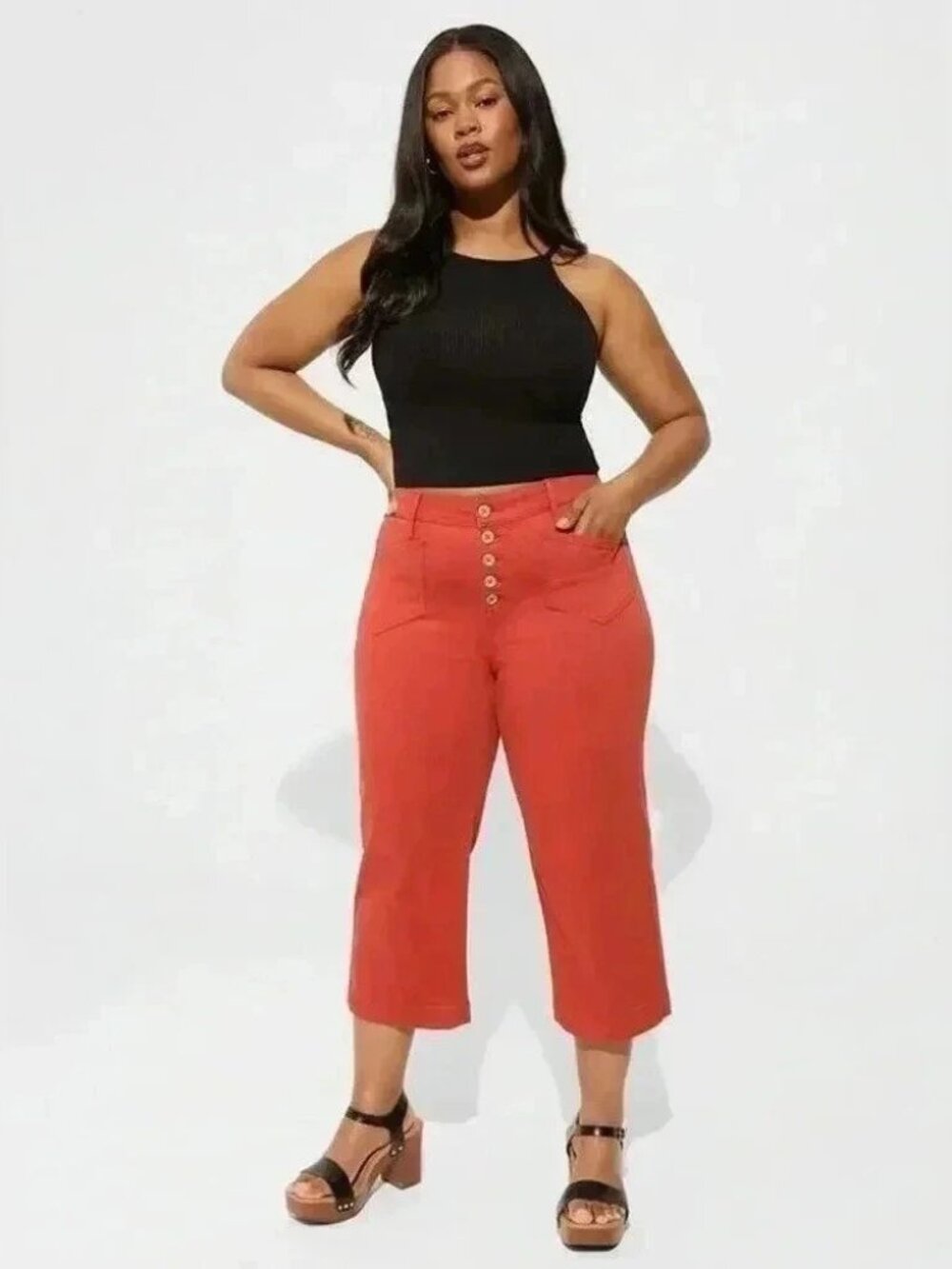 Torrid - Crop Wide Leg Stretch Twill High Rise Patch Pocket Pant - Size 16 - Red